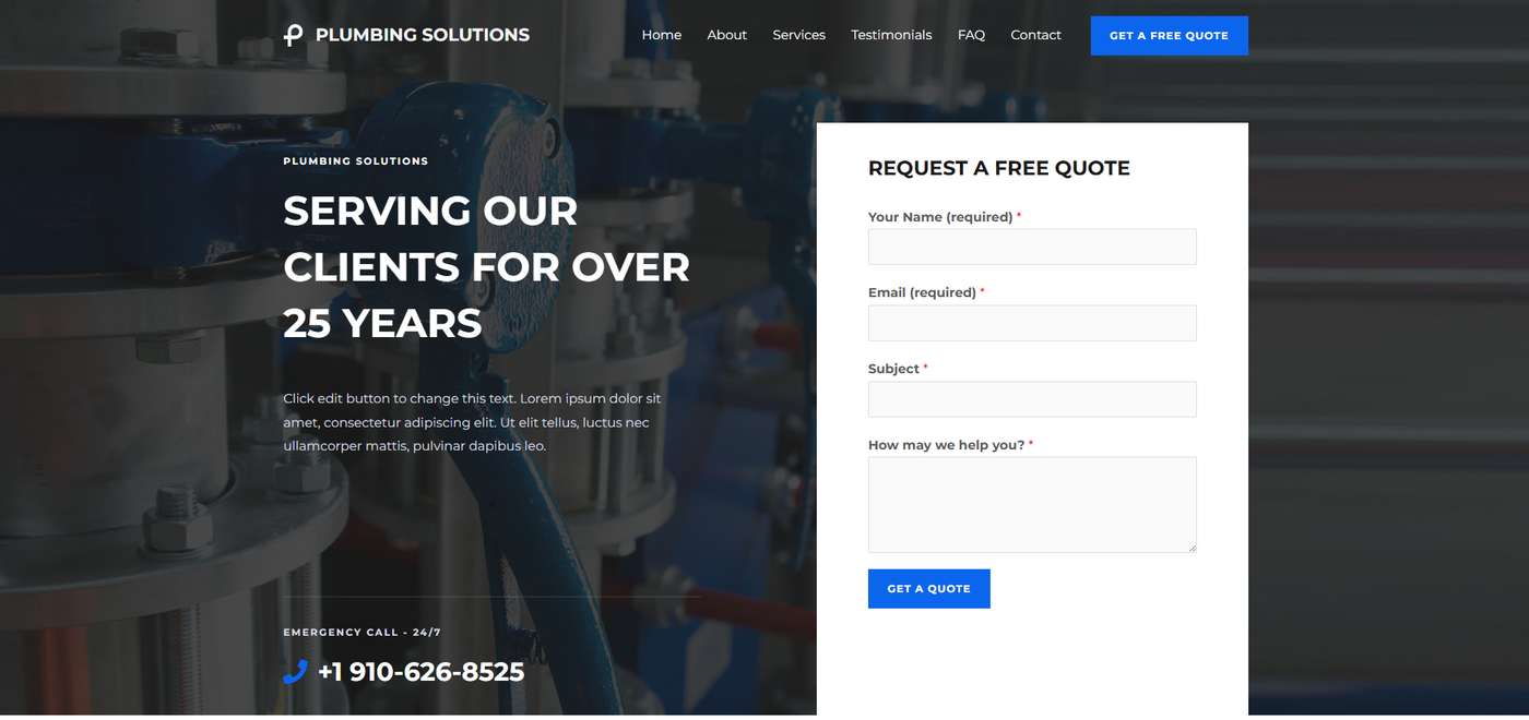 Demo plumber website shown normally for a local visitor